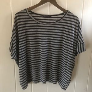 Velvet by Graham & Spencer Gray and Black Striped Short Sleeve Tee